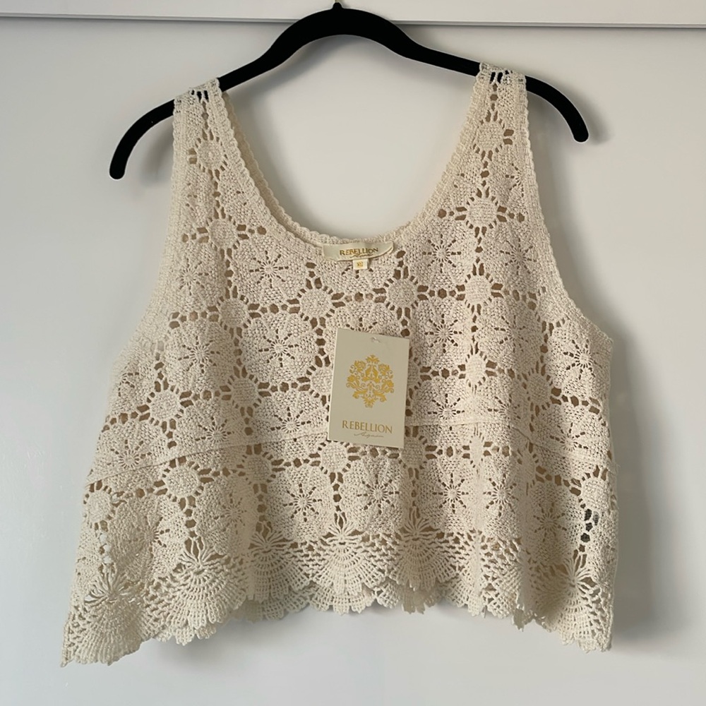 Rebellion NWT Crochet Lace Coquette Cropped Tank Top Size XS